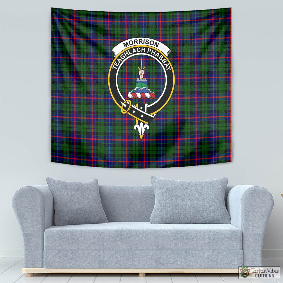 Tartan Vibes Clothing Morrison Modern Tartan Tapestry Wall Hanging and Home Decor for Room with Family Crest