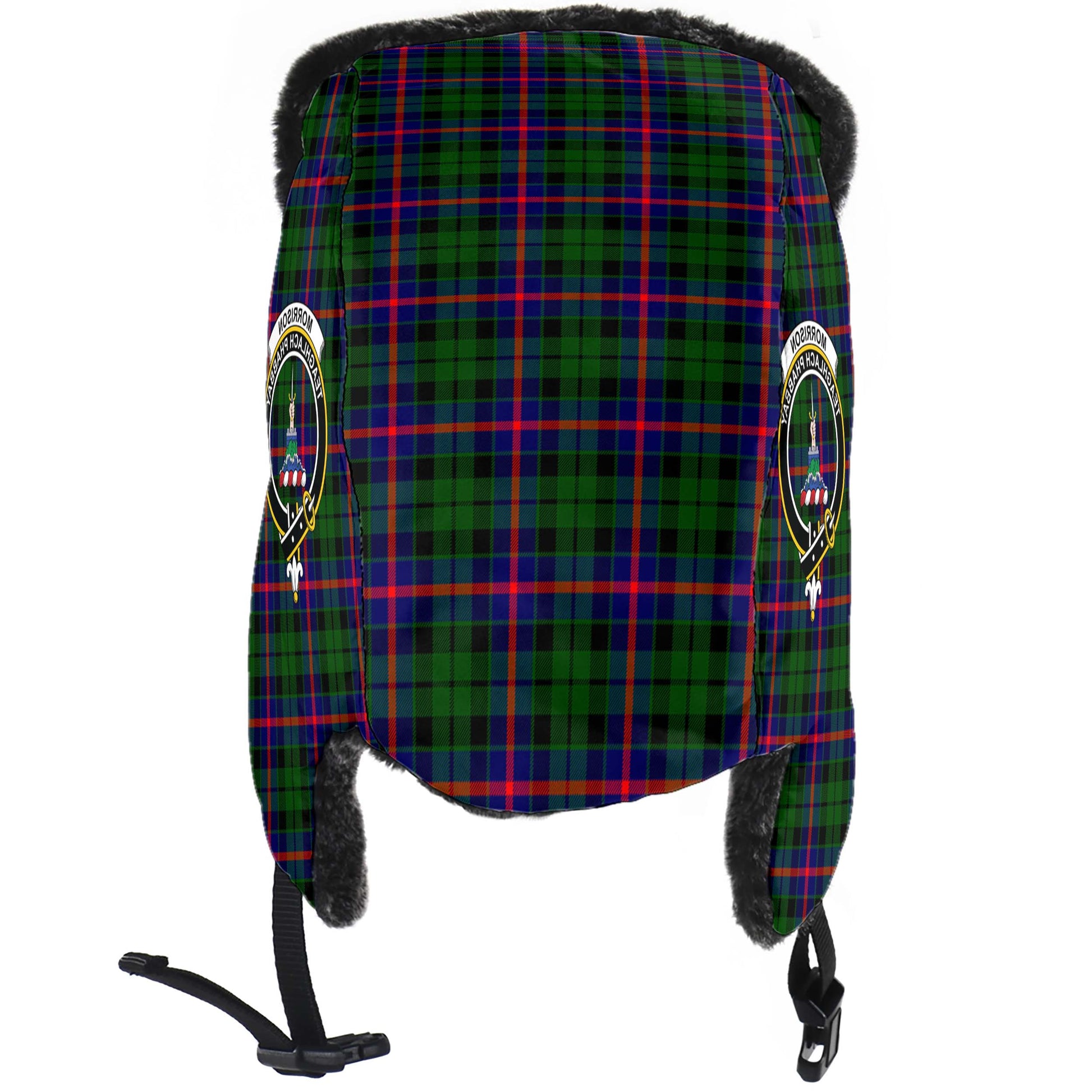 Morrison Modern Tartan Winter Trapper Hat with Family Crest - Tartanvibesclothing