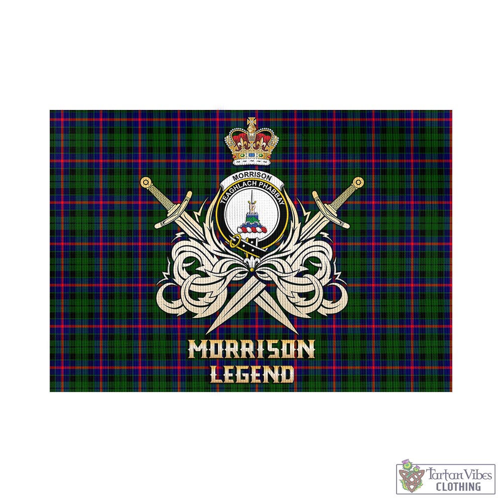 Tartan Vibes Clothing Morrison Modern Tartan Flag with Clan Crest and the Golden Sword of Courageous Legacy