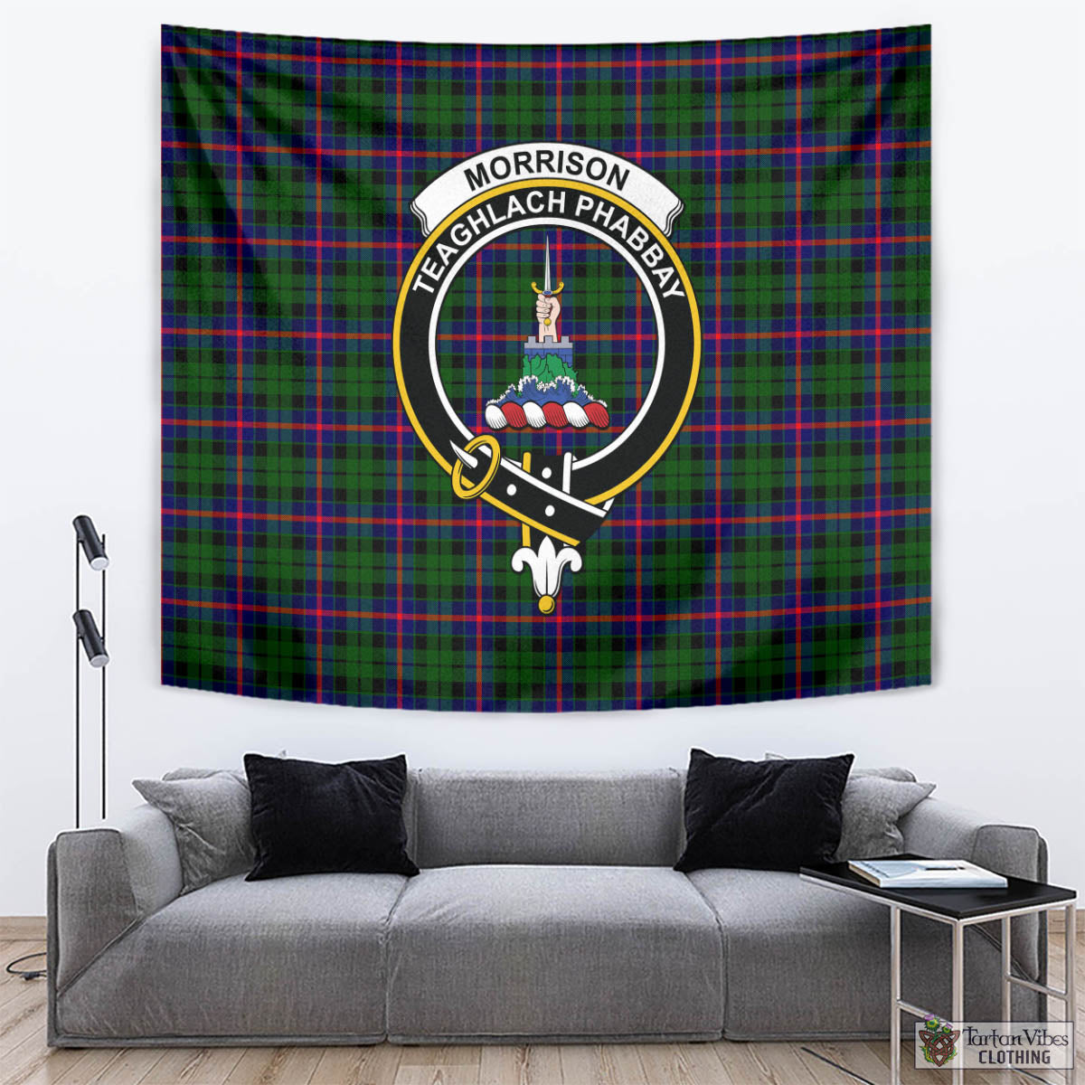 Tartan Vibes Clothing Morrison Modern Tartan Tapestry Wall Hanging and Home Decor for Room with Family Crest