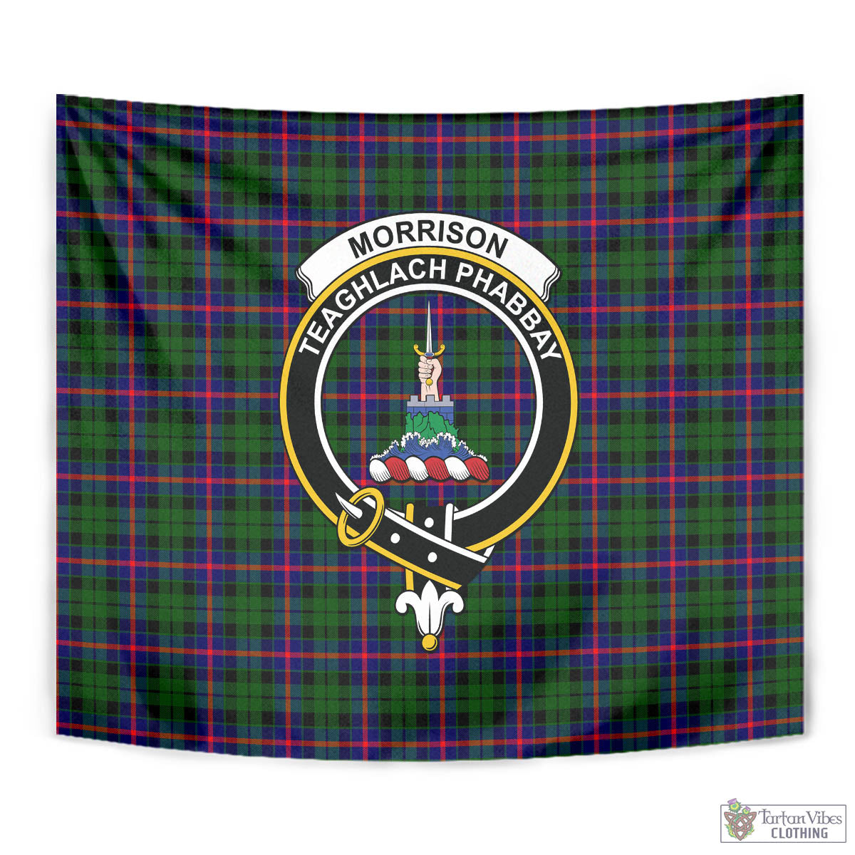 Tartan Vibes Clothing Morrison Modern Tartan Tapestry Wall Hanging and Home Decor for Room with Family Crest