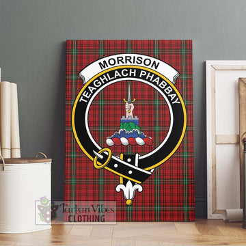 Morrison Red Tartan Canvas Print Wall Art with Family Crest