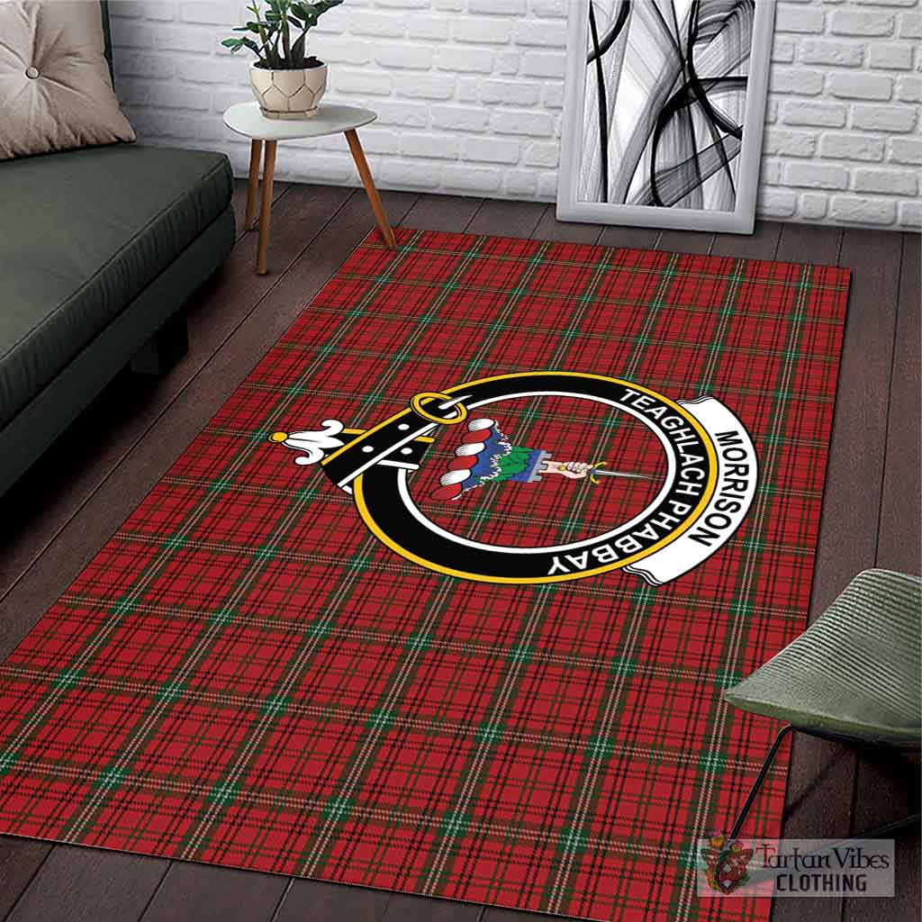 Tartan Vibes Clothing Morrison Red Tartan Area Rug with Family Crest