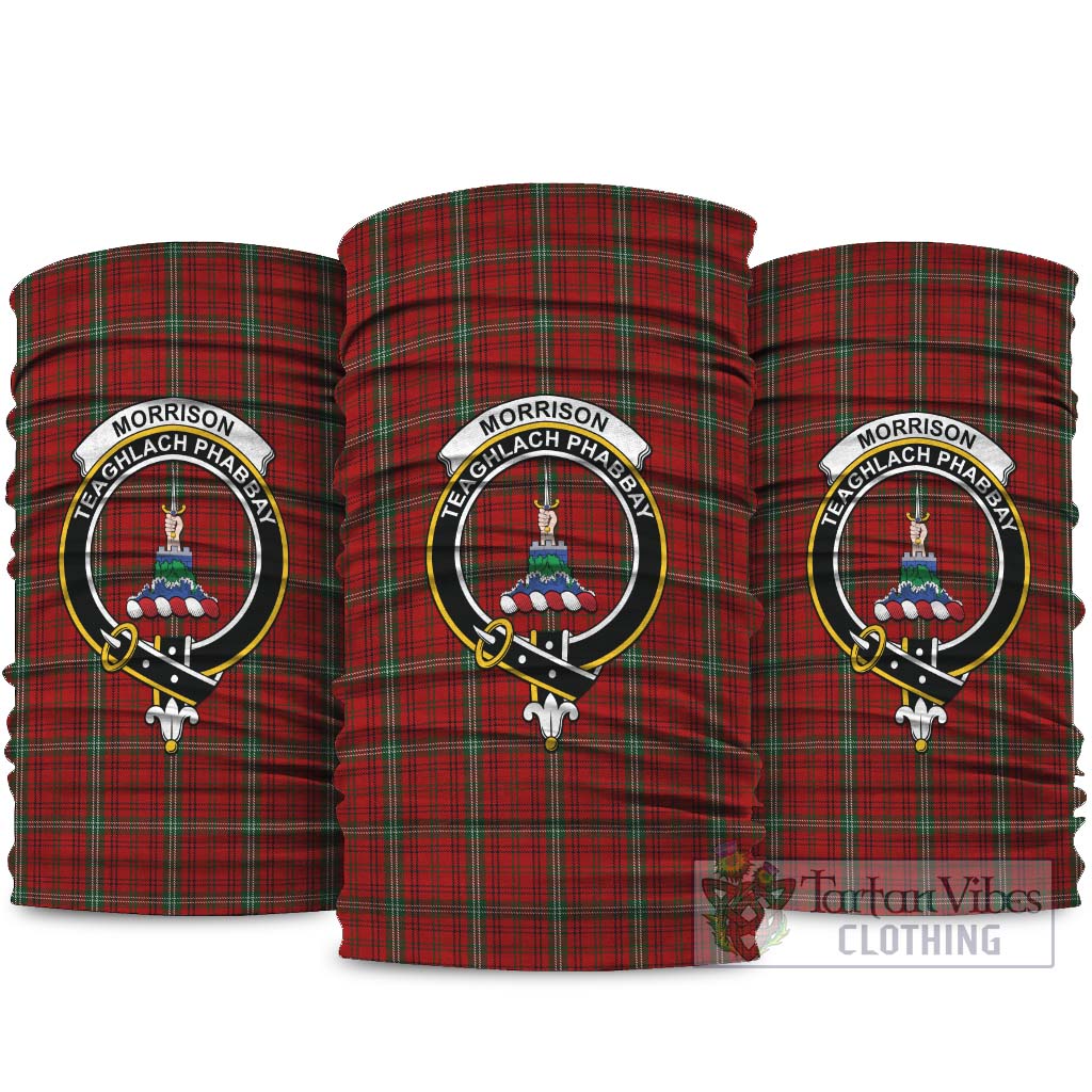 Morrison Red Tartan Neck Gaiters, Tartan Bandanas, Tartan Head Band with Family Crest