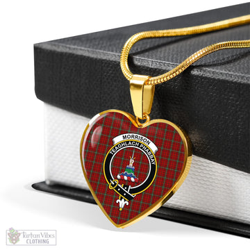 Morrison Red Tartan Heart Necklace with Family Crest