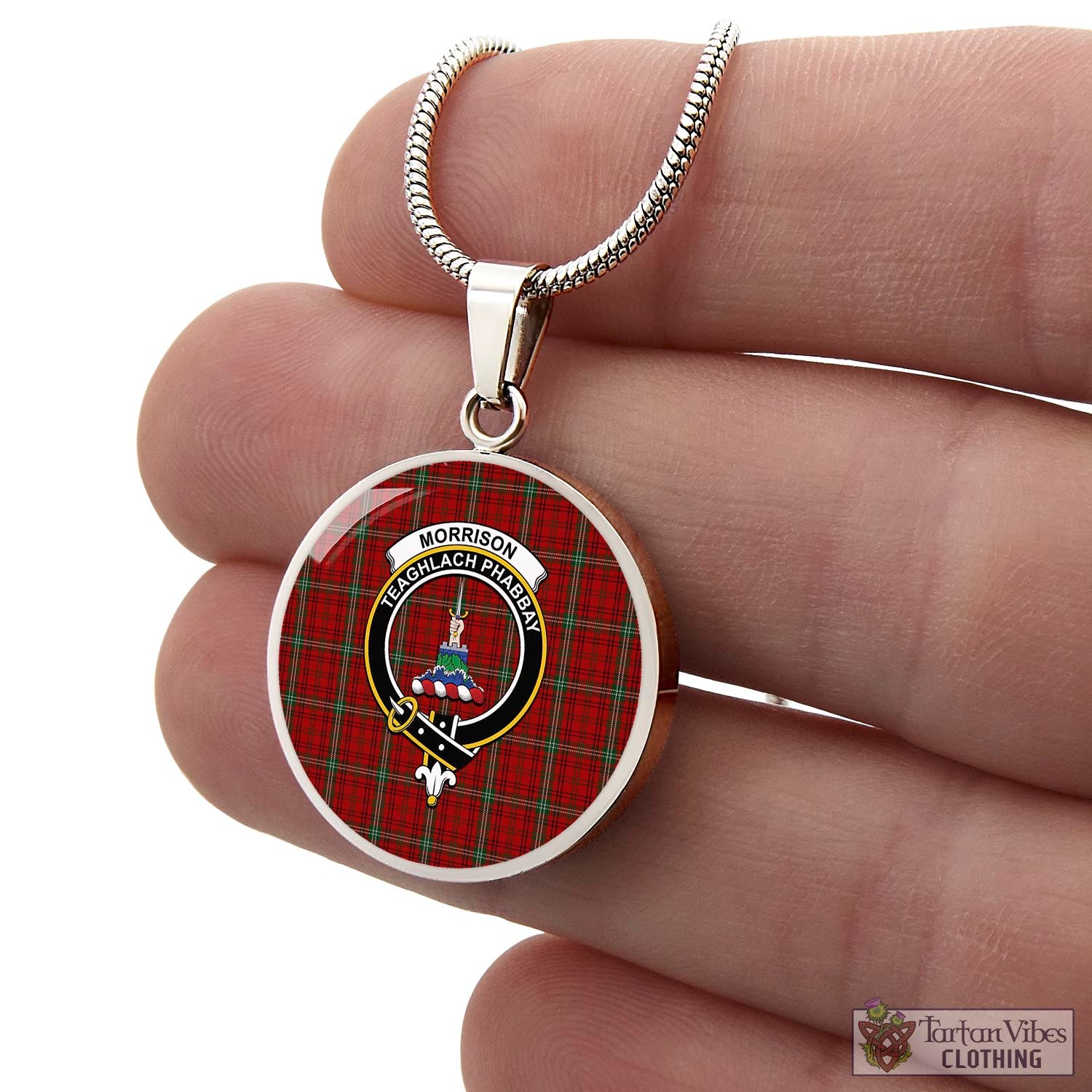 Tartan Vibes Clothing Morrison Red Tartan Circle Necklace with Family Crest