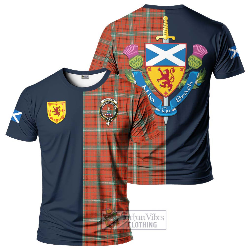 Tartan Vibes Clothing Morrison Red Ancient Tartan T-Shirt Alba with Scottish Lion Royal Arm Half Style