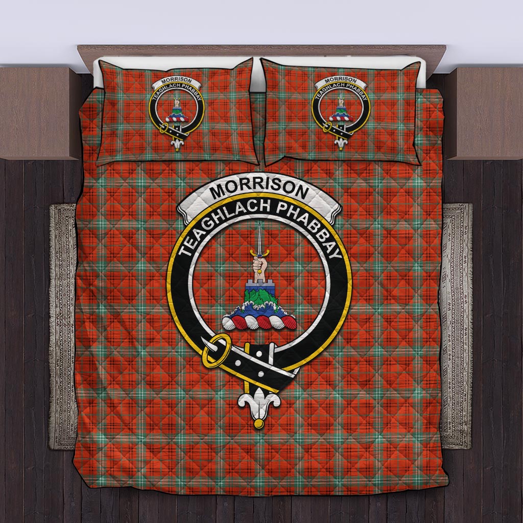 Morrison Red Ancient Tartan Quilt Bed Set with Family Crest Twin - Tartan Vibes Clothing