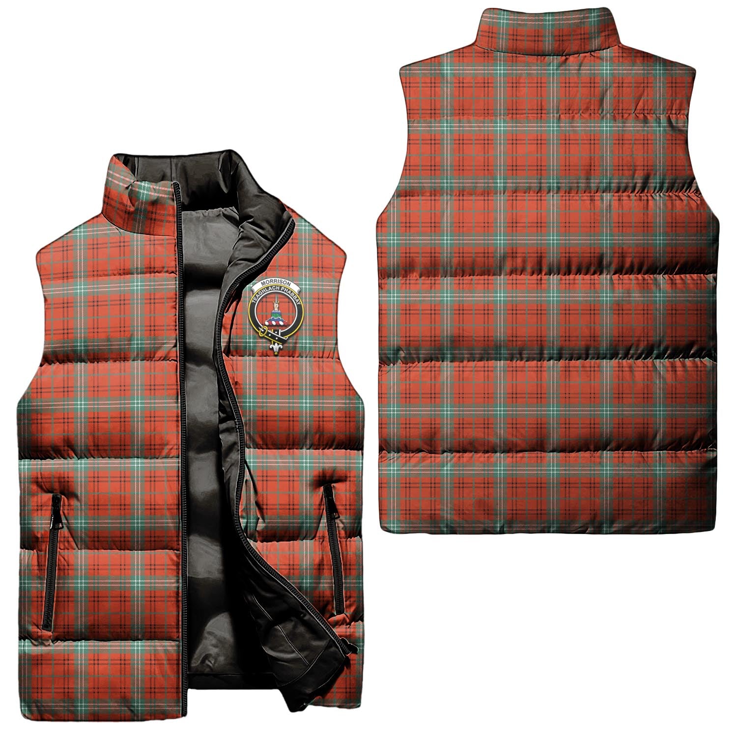 Morrison Red Ancient Tartan Sleeveless Puffer Jacket with Family Crest Unisex - Tartanvibesclothing