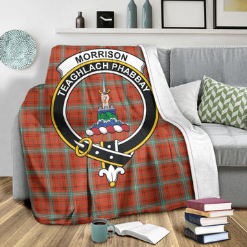 Morrison Red Ancient Tartan Blanket with Family Crest