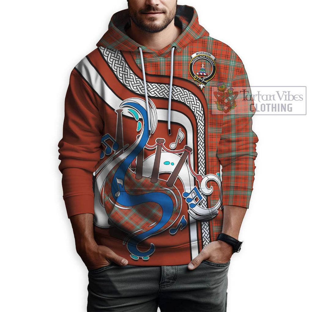 Morrison Red Ancient Tartan Hoodie with Epic Bagpipe Style Zip Hoodie - Tartanvibesclothing Shop