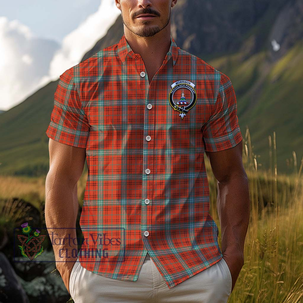 Morrison Red Ancient Tartan Cotton Hawaiian Shirt with Family Crest Adult - Tartan Vibes Clothing