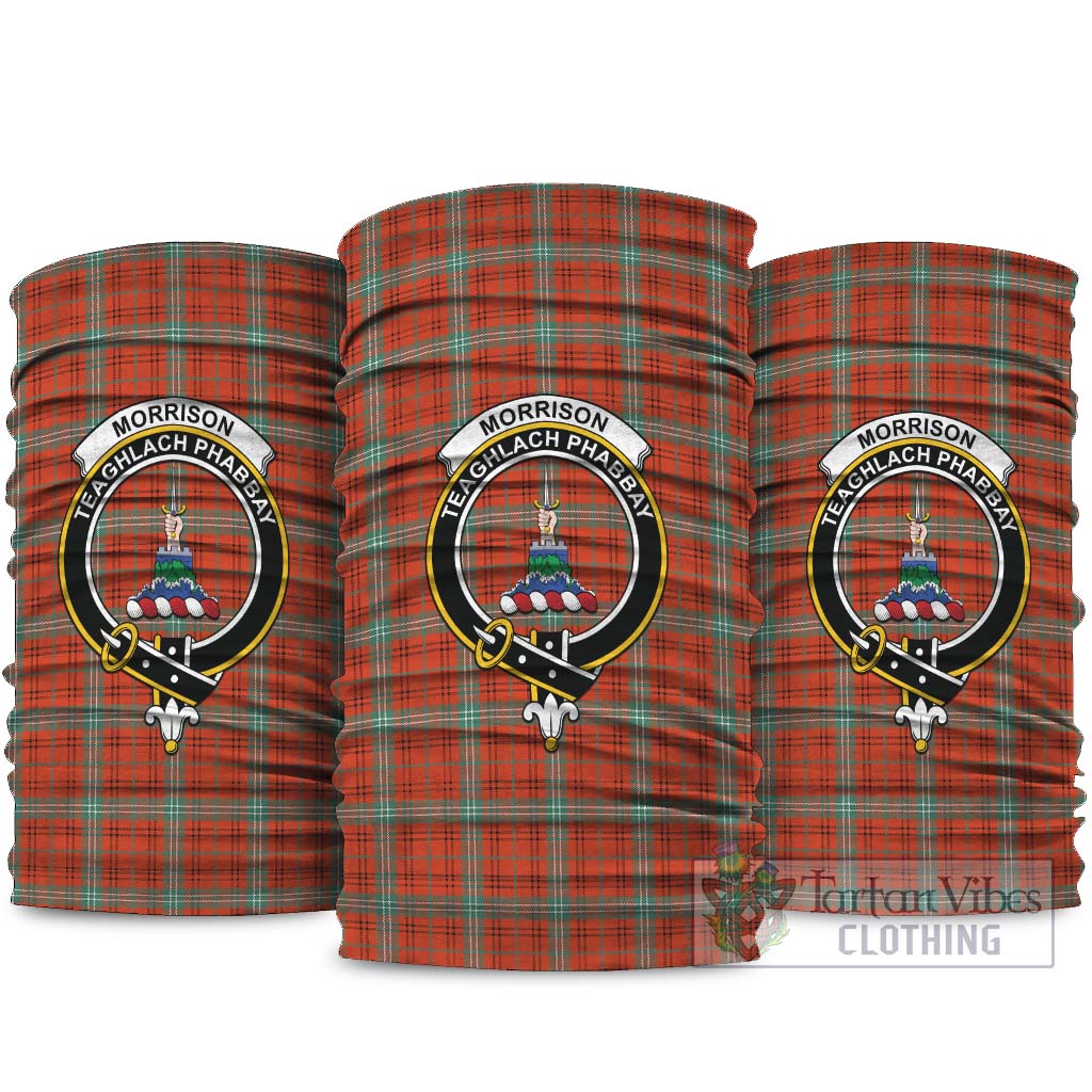 Morrison Red Ancient Tartan Neck Gaiters, Tartan Bandanas, Tartan Head Band with Family Crest