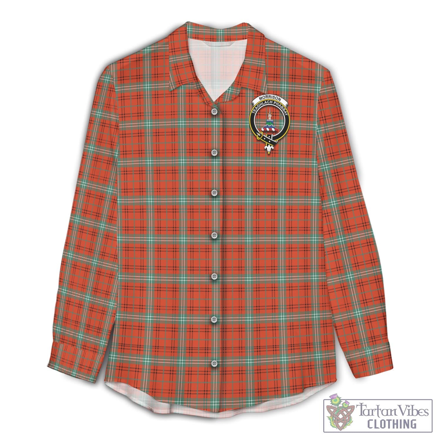 Tartan Vibes Clothing Morrison Red Ancient Tartan Womens Casual Shirt with Family Crest