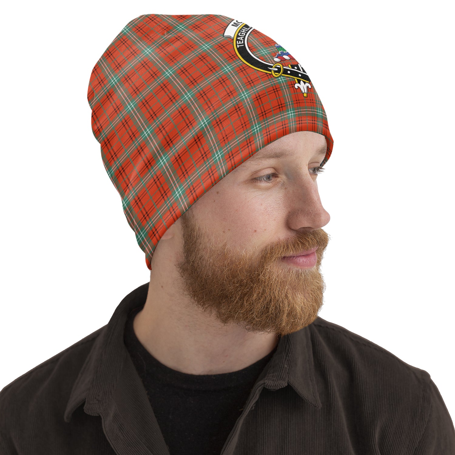 Morrison Red Ancient Tartan Beanies Hat with Family Crest One Size 10.5*10.2 inches - Tartan Vibes Clothing