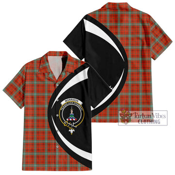 Morrison Red Ancient Tartan Short Sleeve Button Up with Family Crest Circle Style