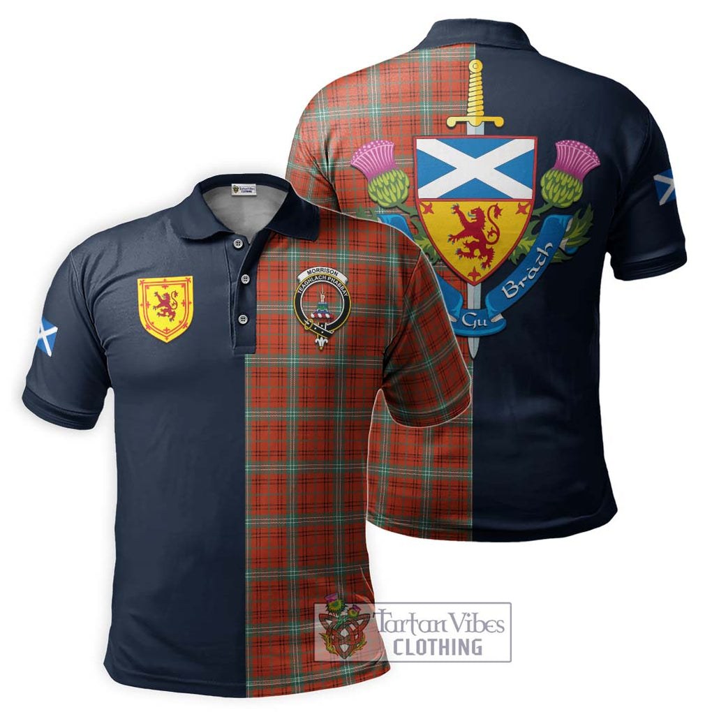 Tartan Vibes Clothing Morrison Red Ancient Tartan Polo Shirt with Scottish Lion Royal Arm Half Style