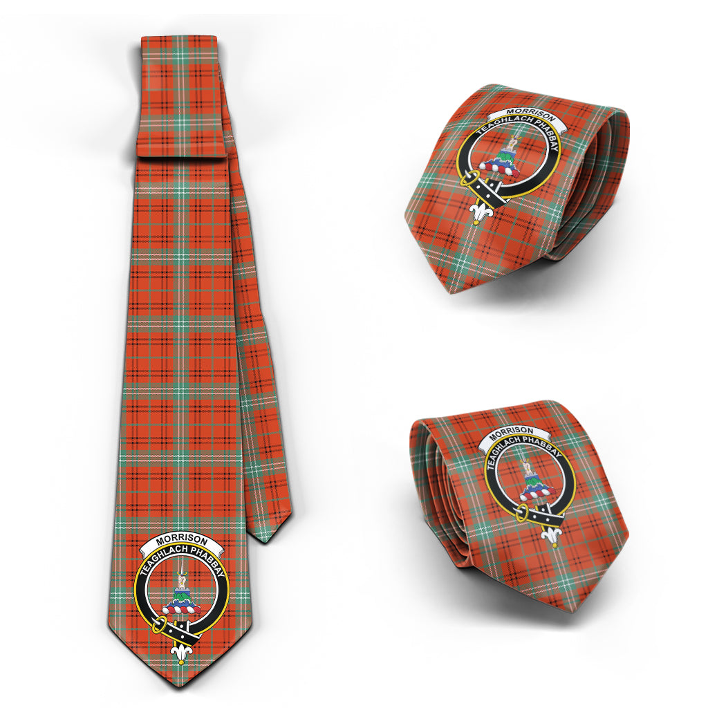 Morrison Red Ancient Tartan Classic Necktie with Family Crest Necktie One Size - Tartan Vibes Clothing