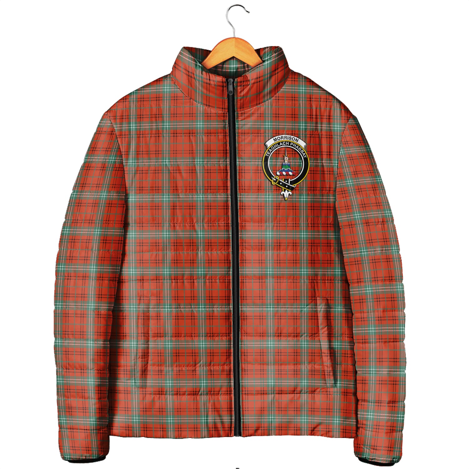 Morrison Red Ancient Tartan Padded Jacket with Family Crest Men's Padded Jacket - Tartan Vibes Clothing