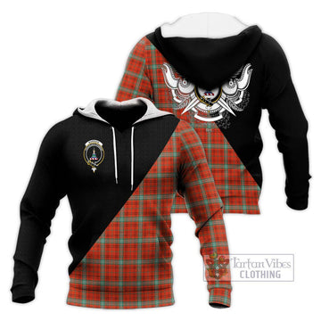 Morrison Red Ancient Tartan Knitted Hoodie with Family Crest and Military Logo Style