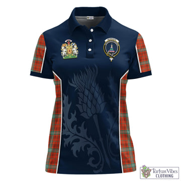 Morrison Red Ancient Tartan Women's Polo Shirt with Family Crest and Scottish Thistle Vibes Sport Style