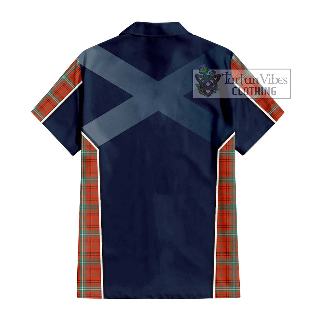 Morrison Red Ancient Tartan Short Sleeve Button Shirt with Family Crest and Lion Rampant Vibes Sport Style - Tartan Vibes Clothing