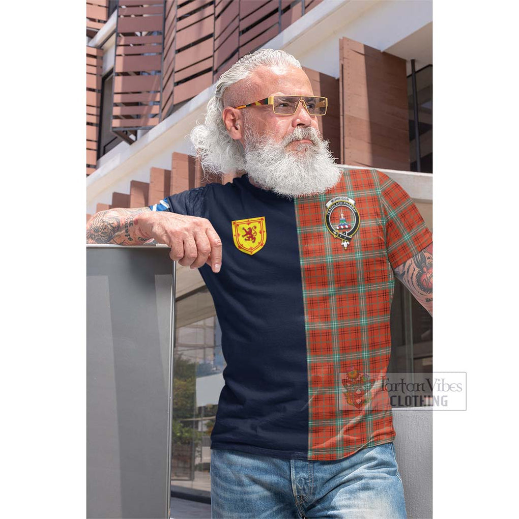 Tartan Vibes Clothing Morrison Red Ancient Tartan Cotton T-shirt with Scottish Lion Royal Arm Half Style