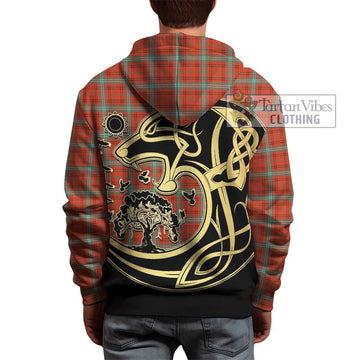 Morrison Red Ancient Tartan Hoodie with Family Crest Celtic Wolf Style