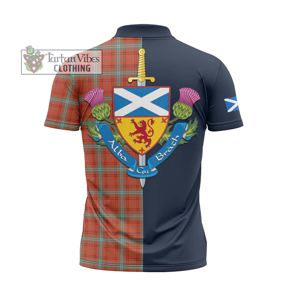 Tartan Vibes Clothing Morrison Red Ancient Tartan Zipper Polo Shirt with Scottish Lion Royal Arm Half Style