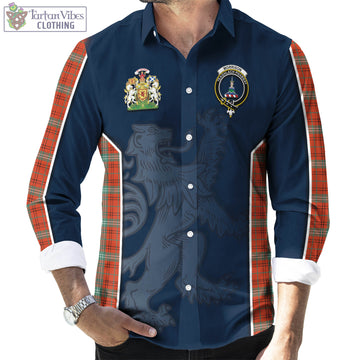 Morrison Red Ancient Tartan Long Sleeve Button Up Shirt with Family Crest and Lion Rampant Vibes Sport Style