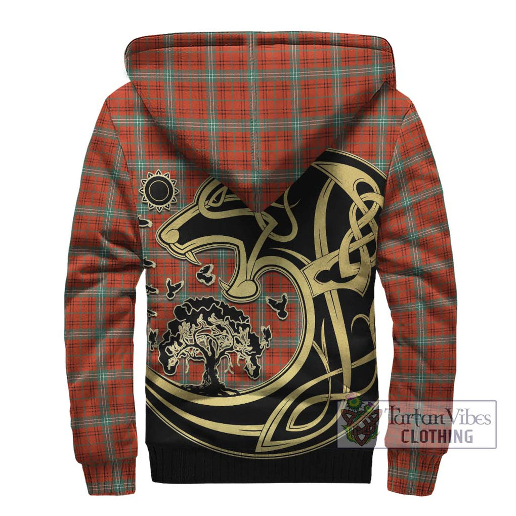 Morrison Red Ancient Tartan Sherpa Hoodie with Family Crest Celtic Wolf Style - Tartan Vibes Clothing