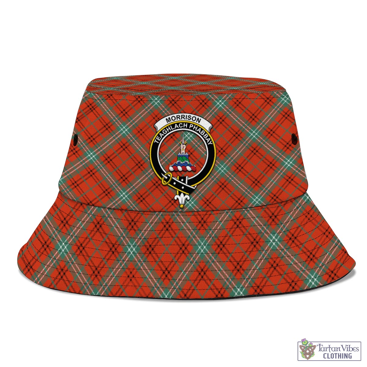 Tartan Vibes Clothing Morrison Red Ancient Tartan Bucket Hat with Family Crest