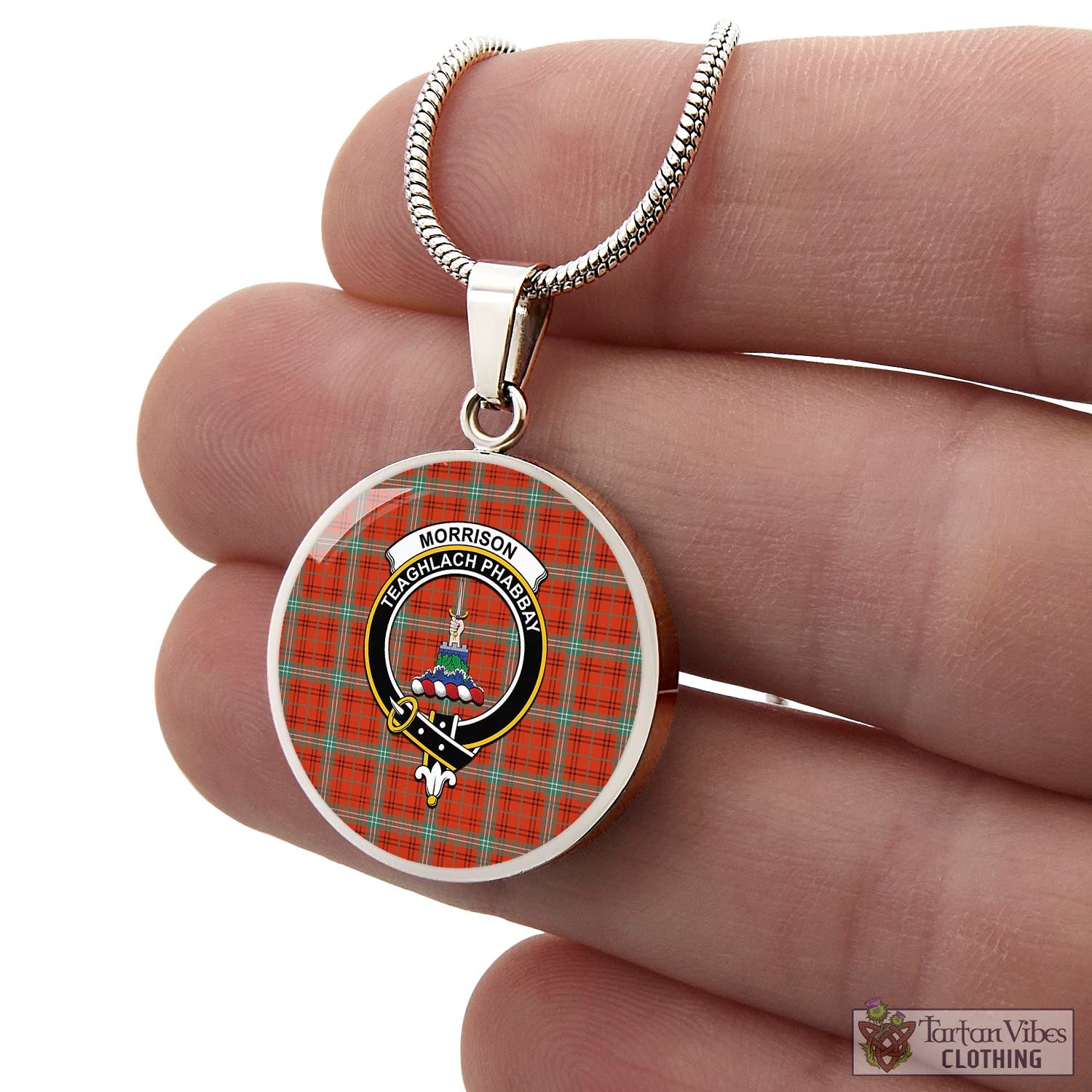 Tartan Vibes Clothing Morrison Red Ancient Tartan Circle Necklace with Family Crest