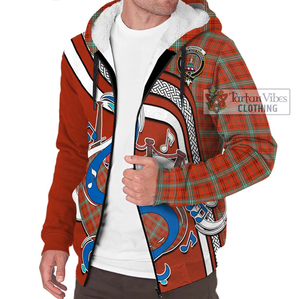 Morrison Red Ancient Tartan Sherpa Hoodie with Epic Bagpipe Style Unisex - Tartanvibesclothing Shop