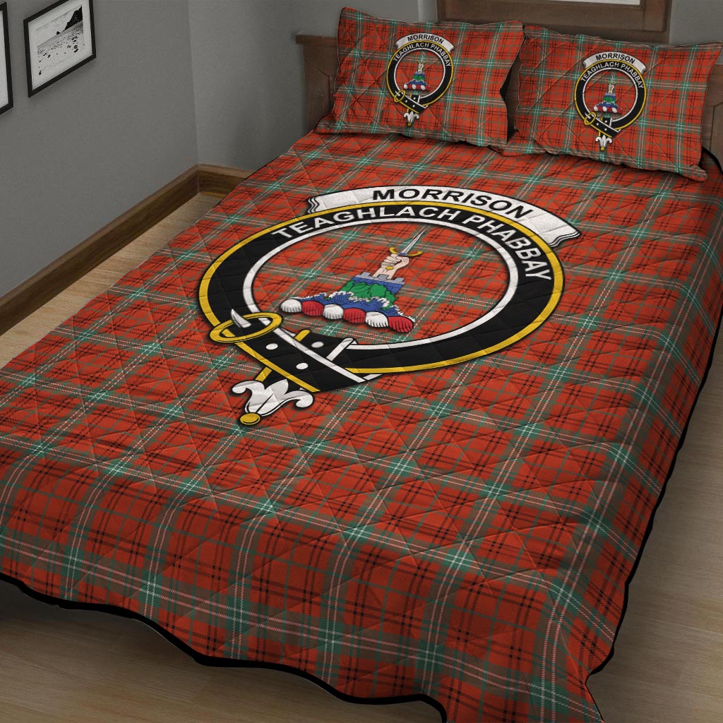 Morrison Red Ancient Tartan Quilt Bed Set with Family Crest - Tartan Vibes Clothing