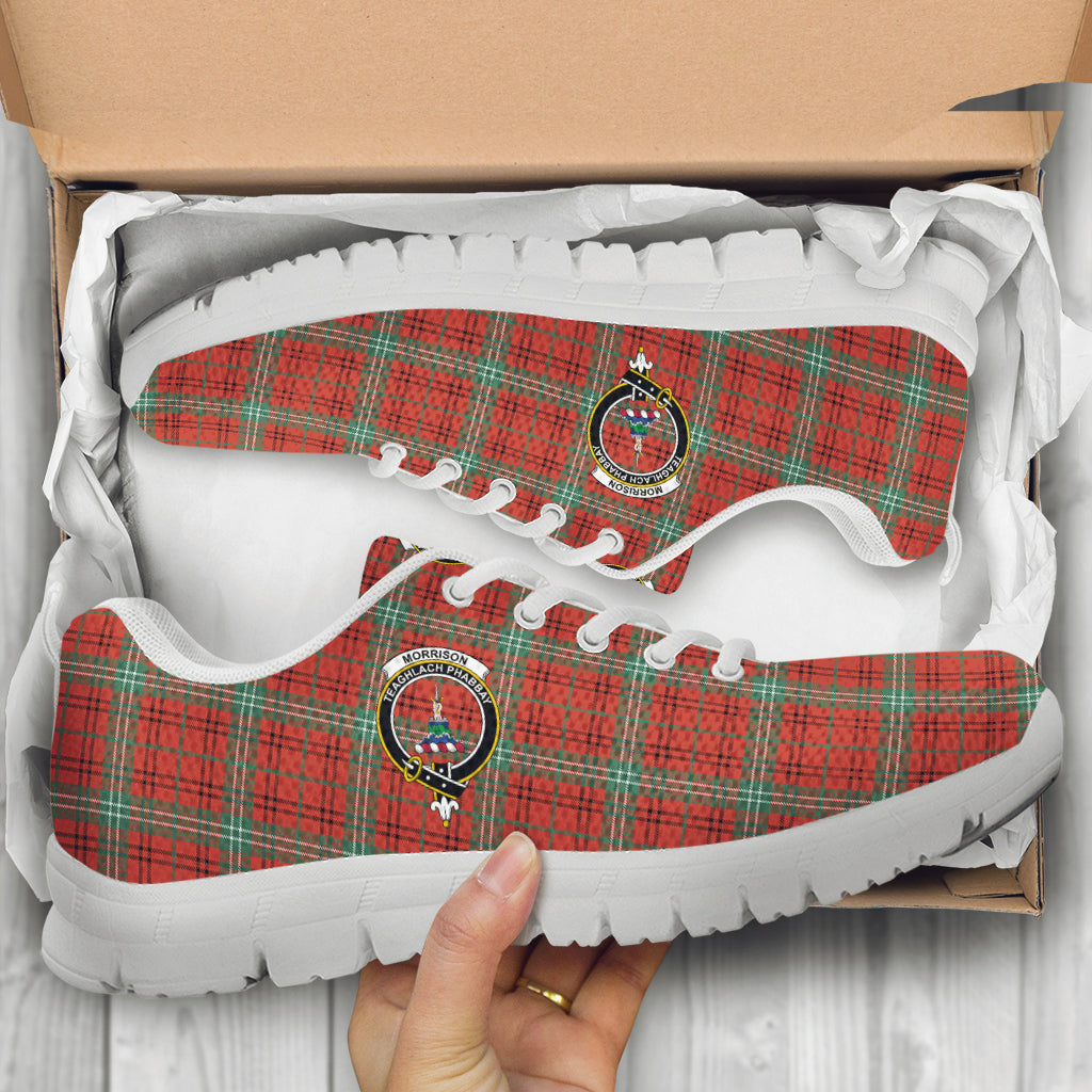 Morrison Red Ancient Tartan Sneakers with Family Crest - Tartan Vibes Clothing