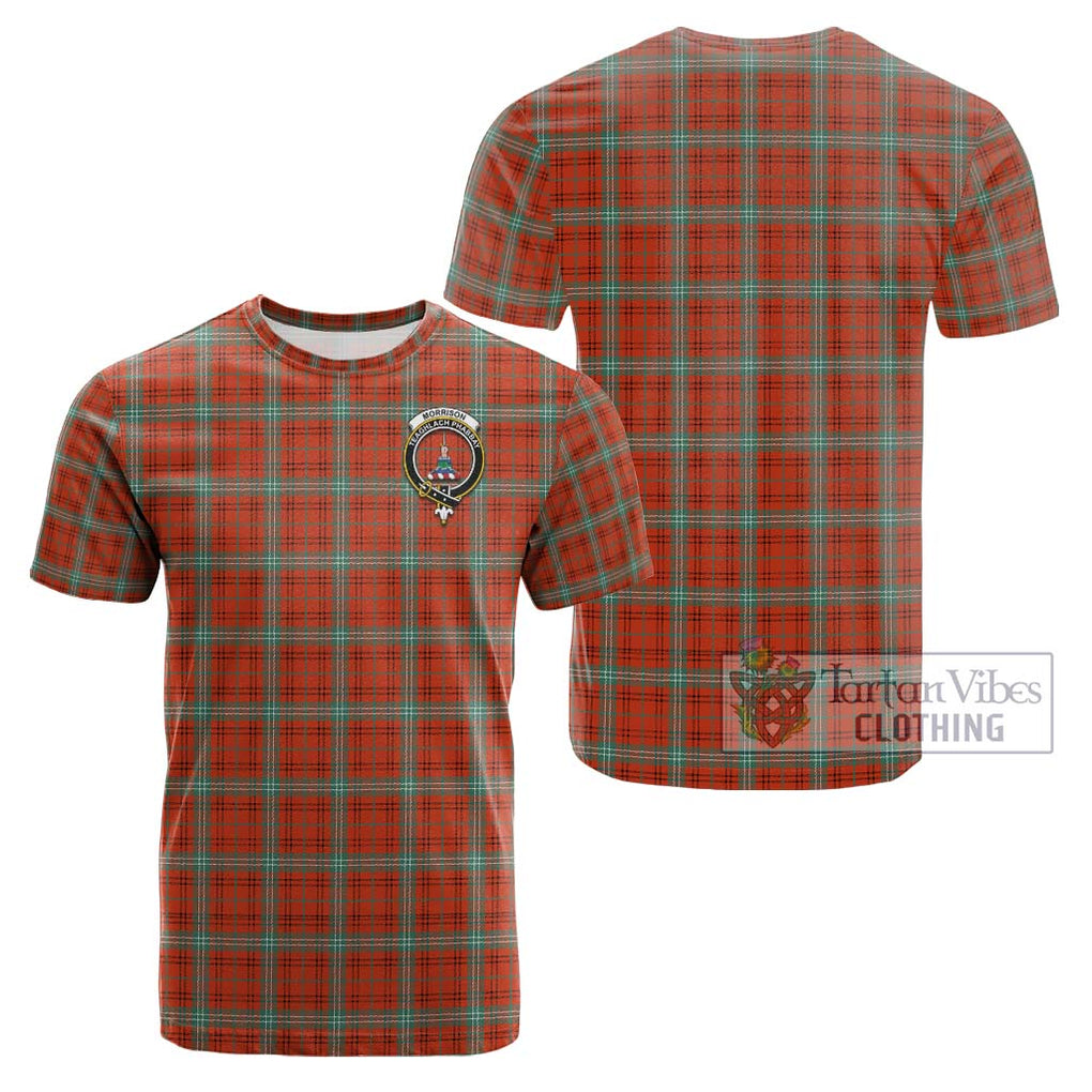 Morrison Red Ancient Tartan Cotton T-Shirt with Family Crest Kid's Shirt - Tartanvibesclothing Shop