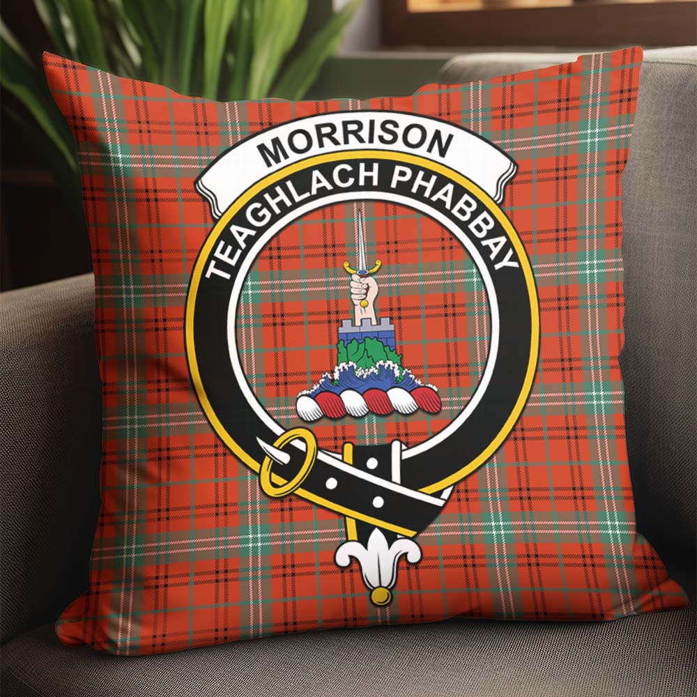 Morrison Red Ancient Tartan Pillow Cover with Family Crest - Tartanvibesclothing