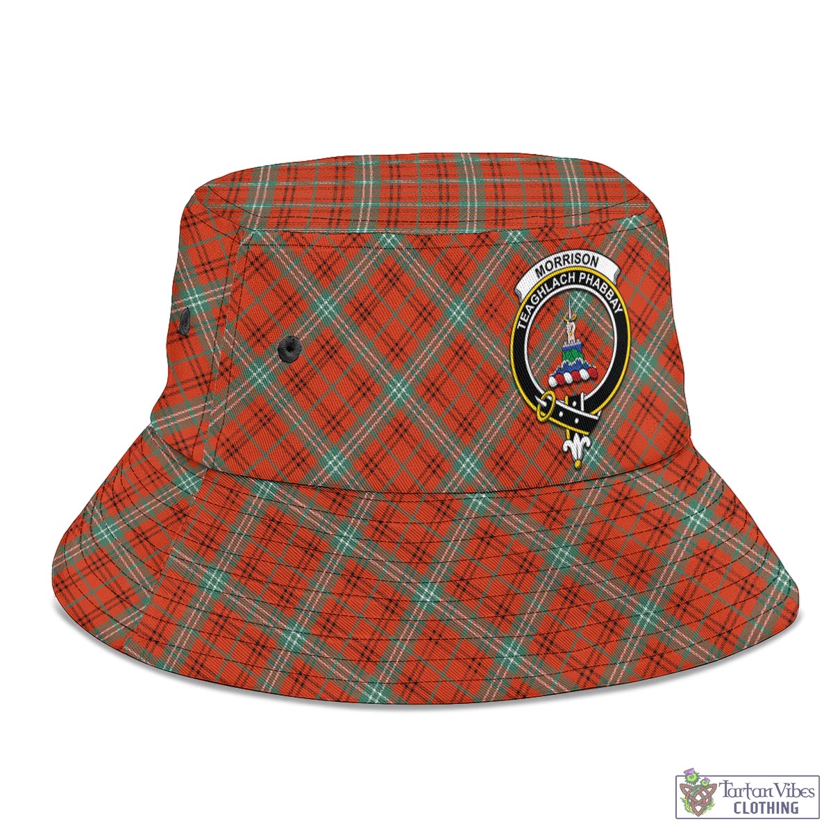 Tartan Vibes Clothing Morrison Red Ancient Tartan Bucket Hat with Family Crest