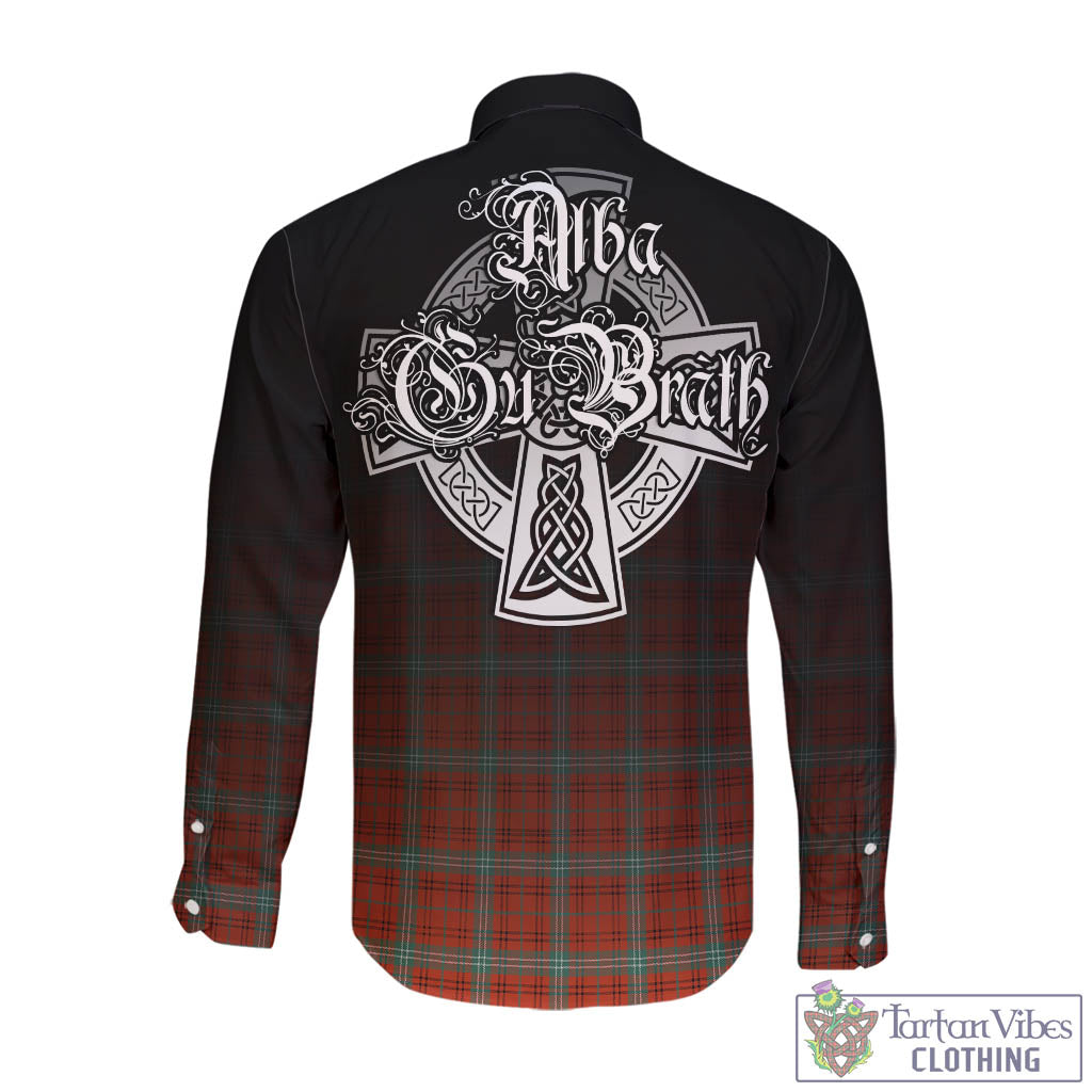 Tartan Vibes Clothing Morrison Red Ancient Tartan Long Sleeve Button Up Featuring Alba Gu Brath Family Crest Celtic Inspired