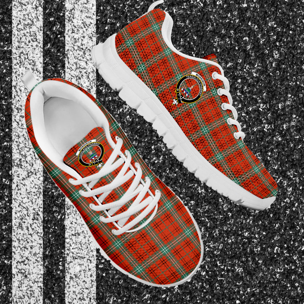 Morrison Red Ancient Tartan Sneakers with Family Crest - Tartan Vibes Clothing