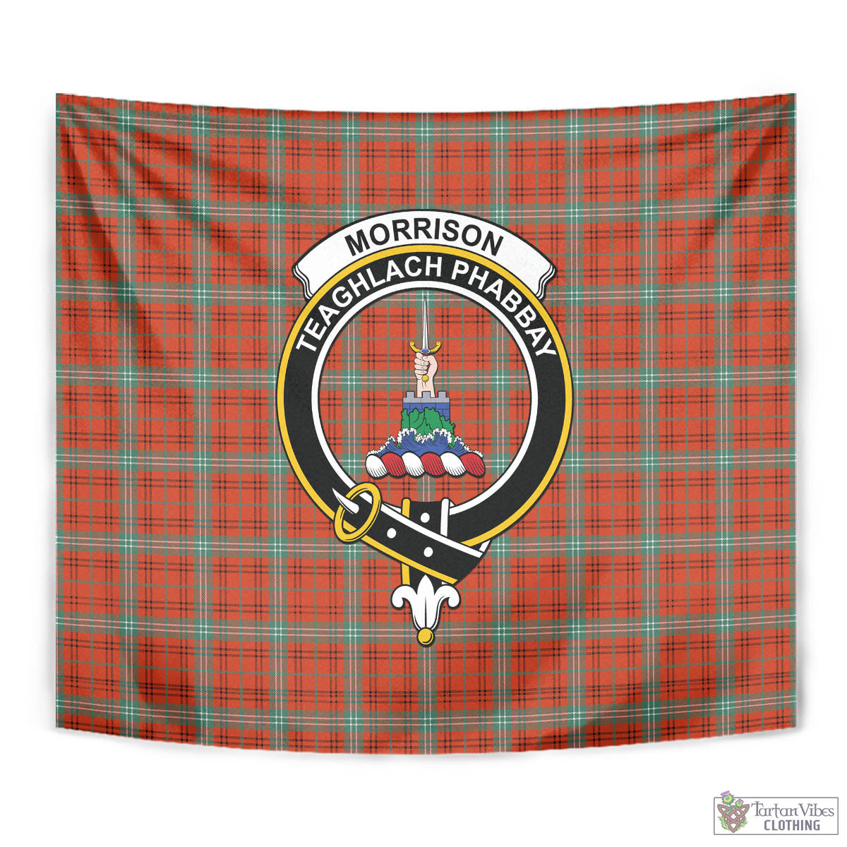 Tartan Vibes Clothing Morrison Red Ancient Tartan Tapestry Wall Hanging and Home Decor for Room with Family Crest