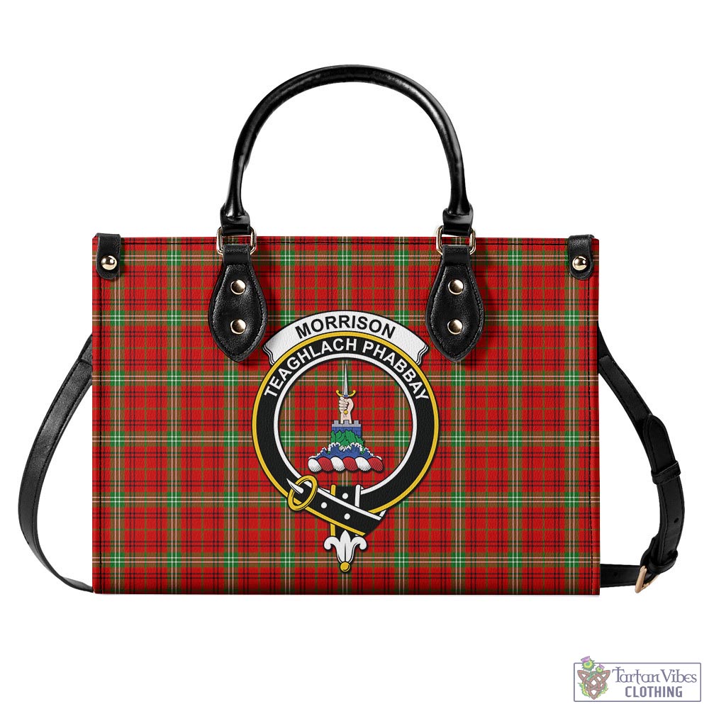 Tartan Vibes Clothing Morrison Red Modern Tartan Luxury Leather Handbags with Family Crest