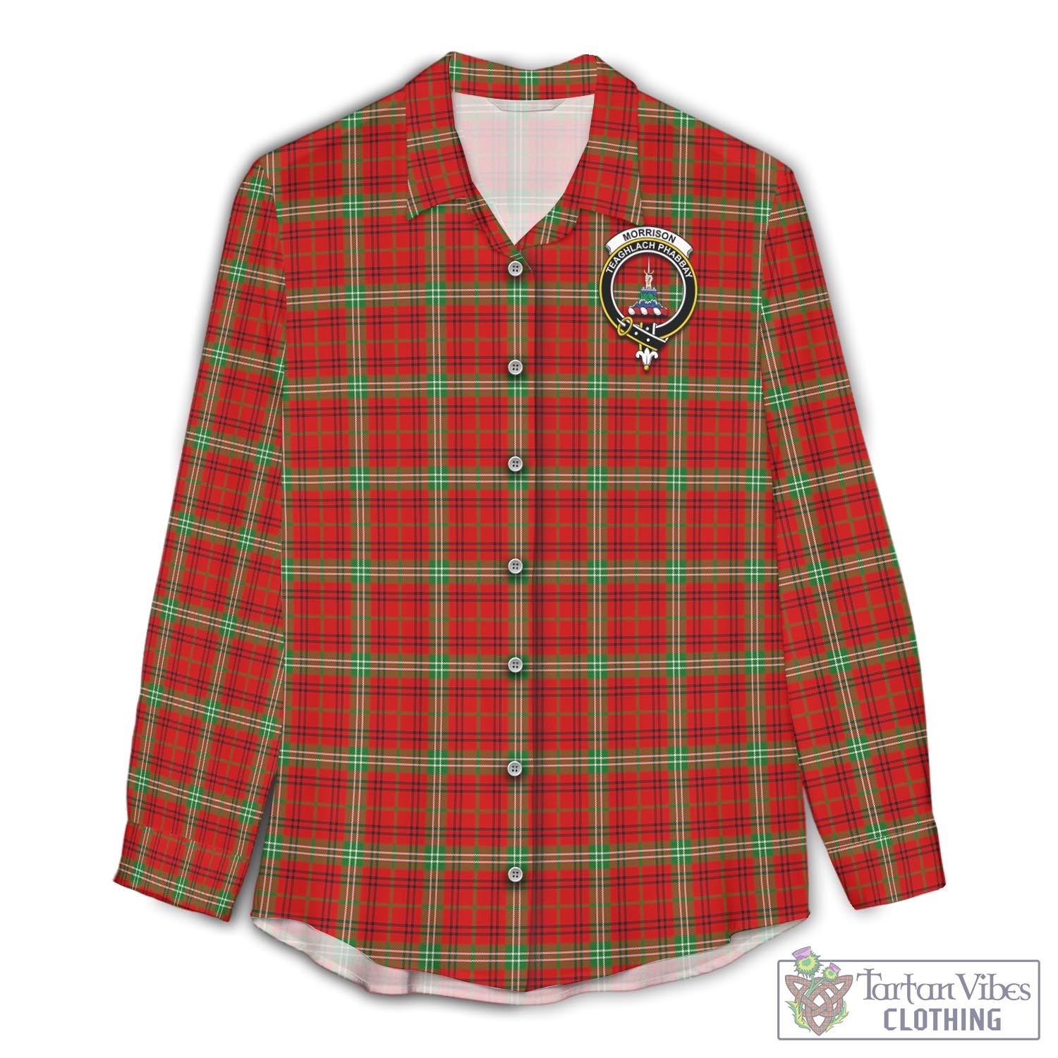 Tartan Vibes Clothing Morrison Red Modern Tartan Womens Casual Shirt with Family Crest