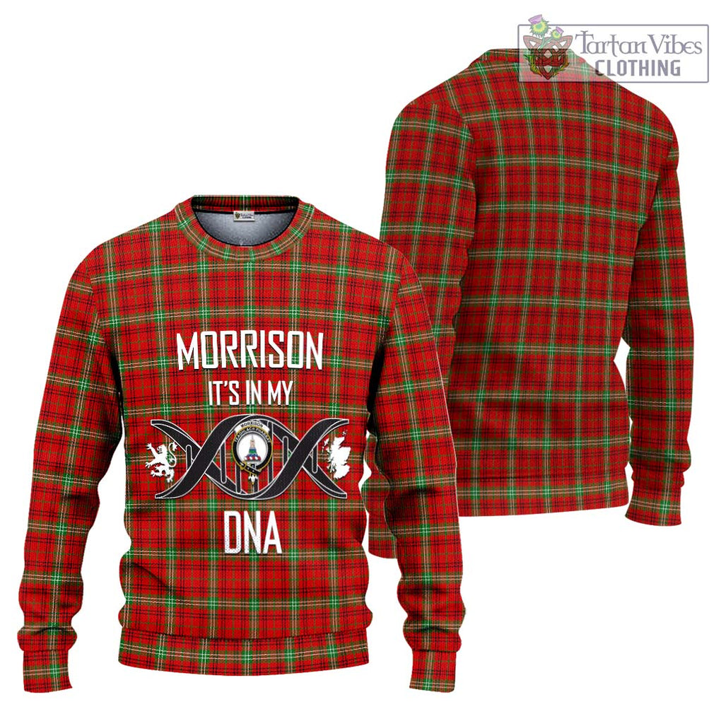 Morrison Red Modern Tartan Knitted Sweater with Family Crest DNA In Me Style Unisex - Tartanvibesclothing Shop