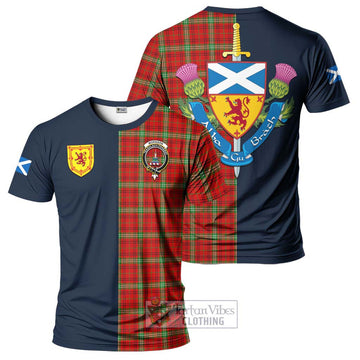 Morrison Red Modern Tartan T-Shirt Alba with Scottish Lion Royal Arm Half Style