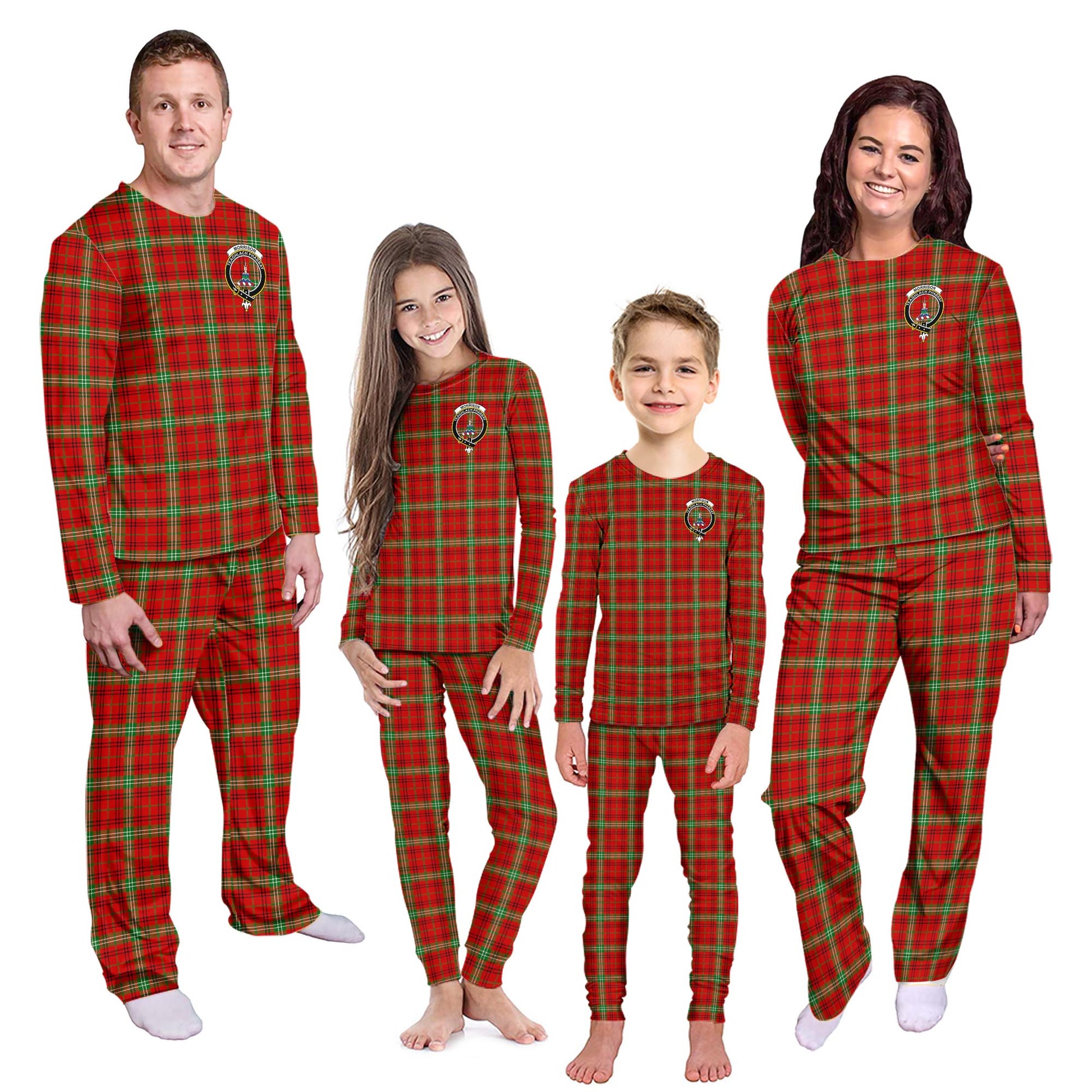 Morrison Red Modern Tartan Pajamas Family Set with Family Crest - Tartanvibesclothing