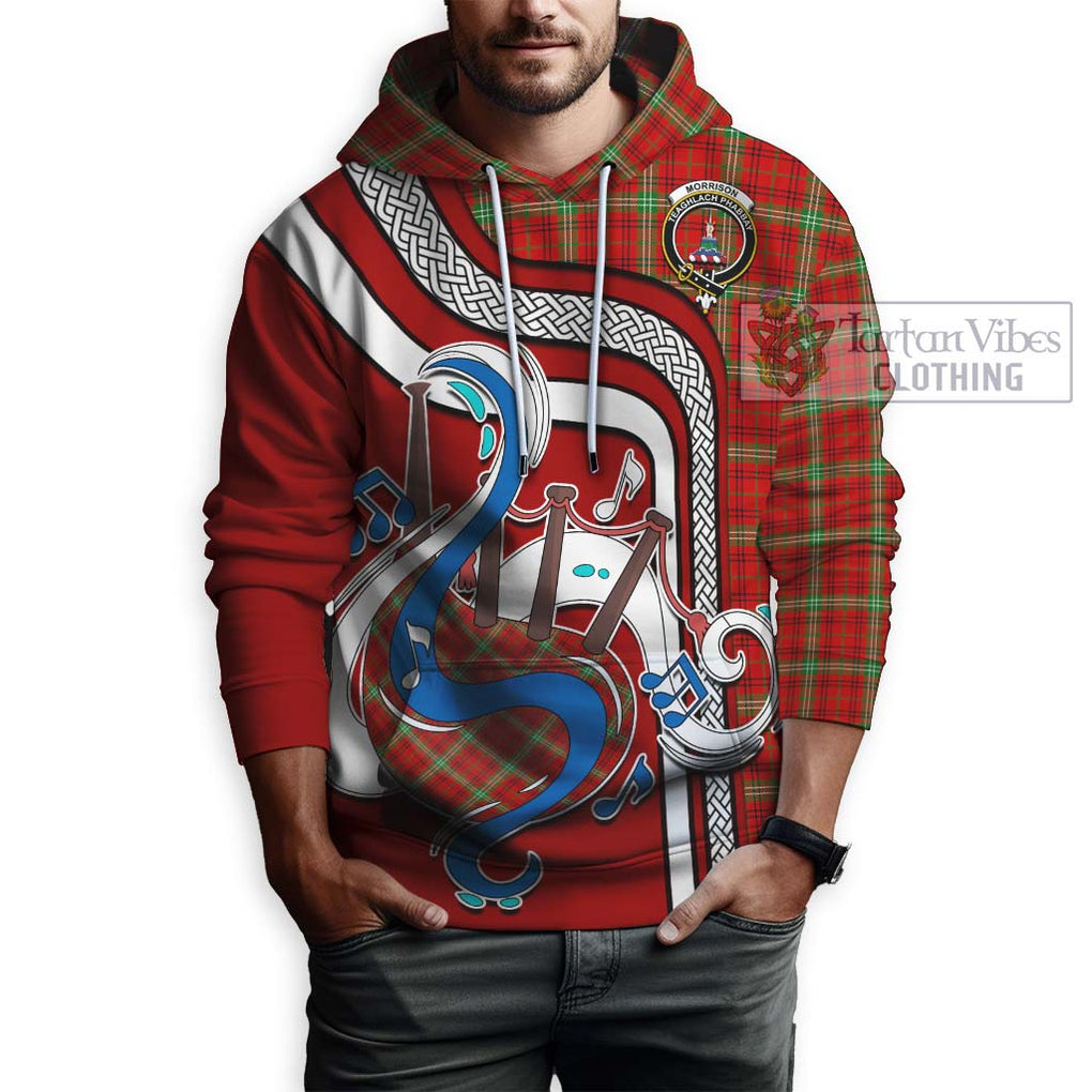 Morrison Red Modern Tartan Hoodie with Epic Bagpipe Style Zip Hoodie - Tartanvibesclothing Shop