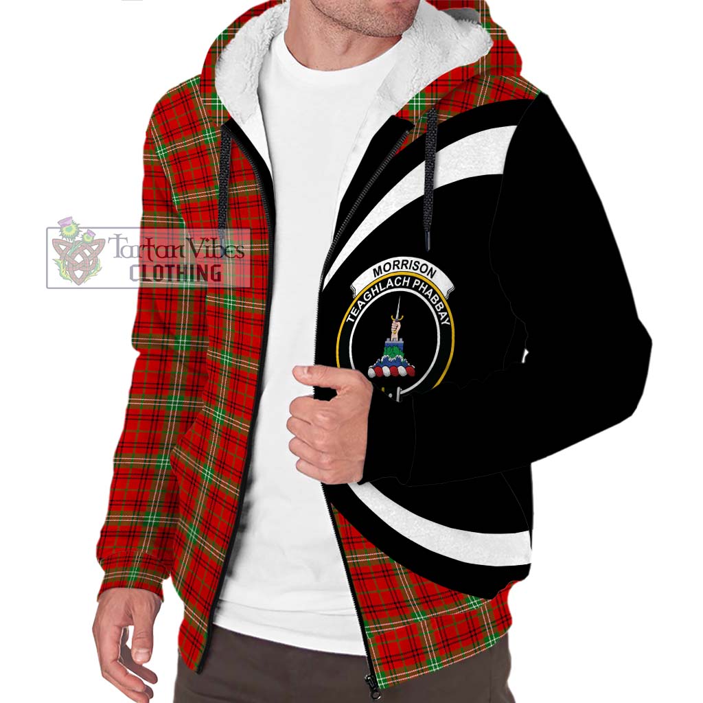 Morrison Red Modern Tartan Sherpa Hoodie with Family Crest Circle Style Unisex S - Tartan Vibes Clothing