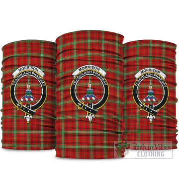 Morrison Red Modern Tartan Neck Gaiters, Tartan Bandanas, Tartan Head Band with Family Crest